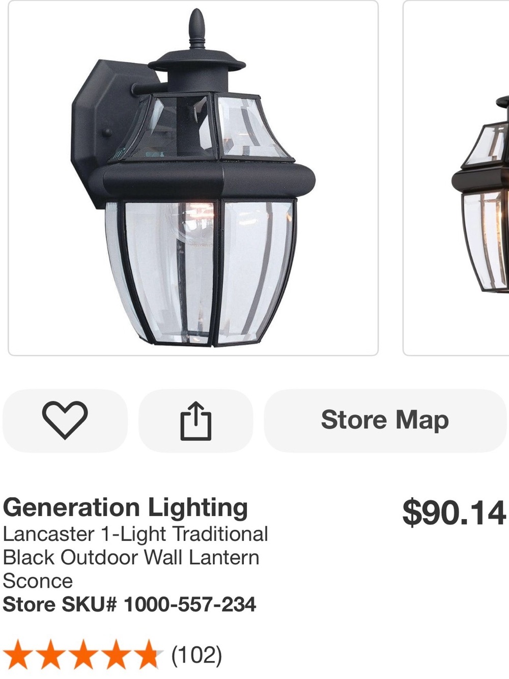 New generation lighting Lancaster 1-Light Black Outdoor Wall Lantern